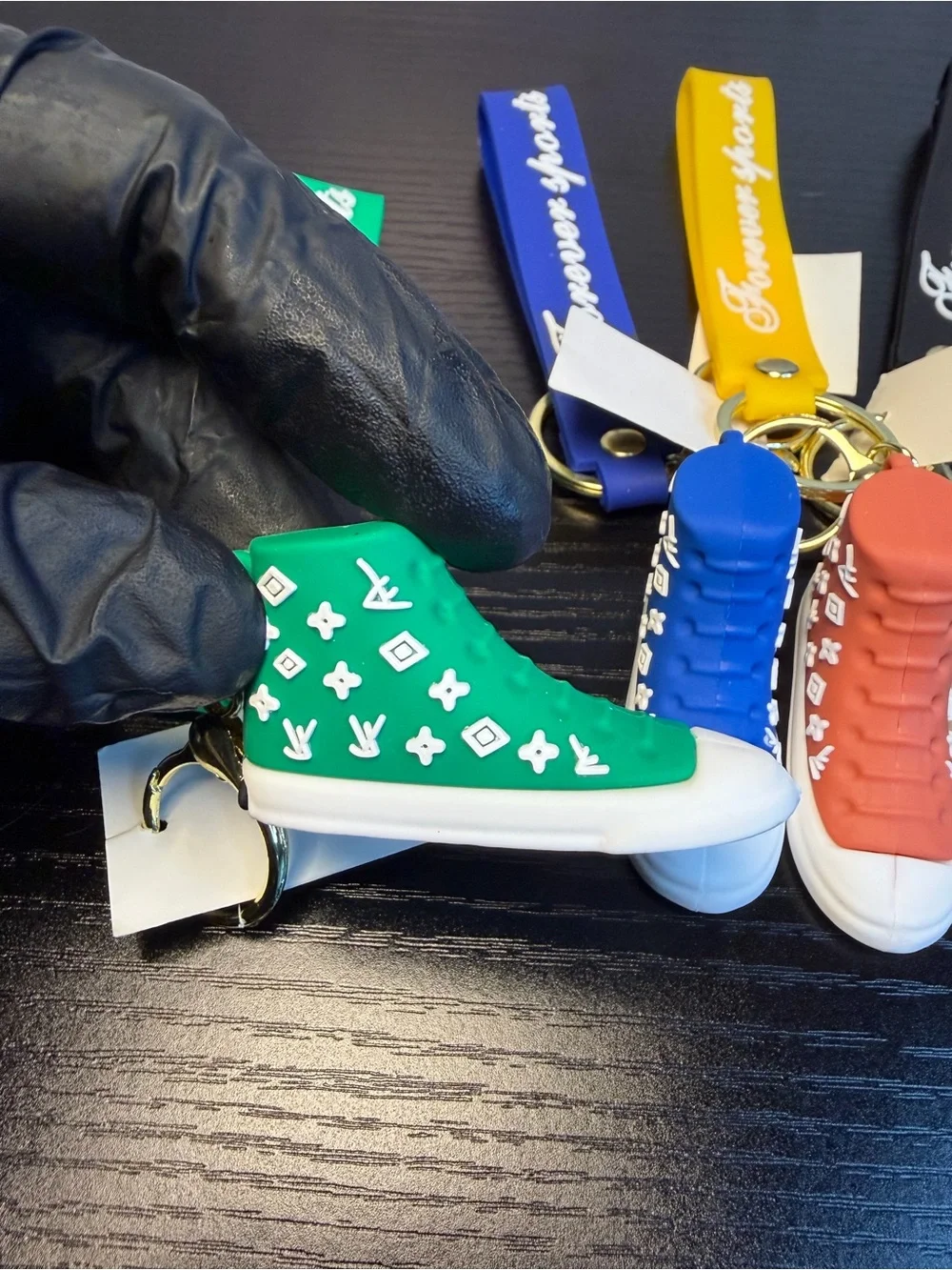 6 Pcs Colorful Mini Sneaker Keychain Set with Branded Straps GREAT GIFTS!!